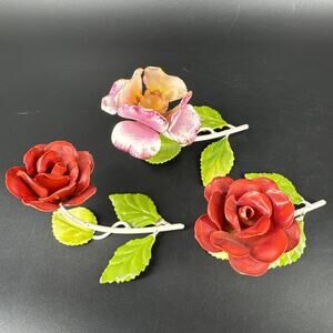 Vtg Norleans Metal Roses Cottagecore Wall/Table Decor Shabby Chic Italy Lot 3